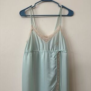 Givenchy Vintage 1980's Robin's Egg Blue Lace Trim Slip Gown